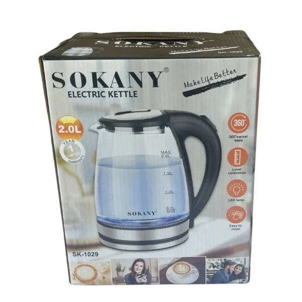Sokany SK-1029 Electric Glass Kettle 1500W-2 Liter - Image 4